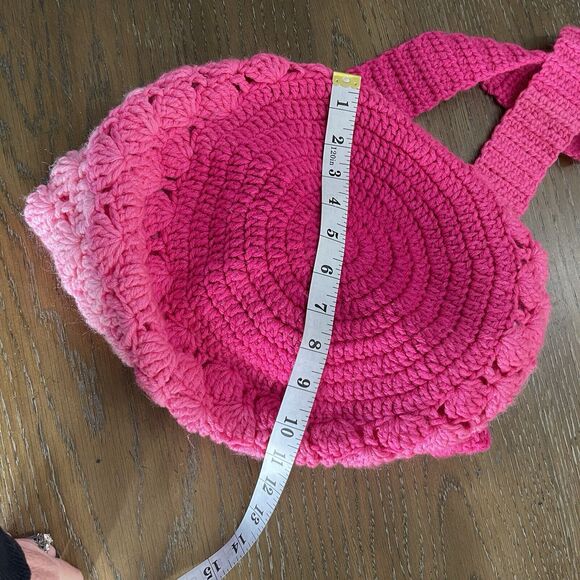 Handmade Boho Crochet Purse Shoulder Bag Pink Ombre Open Top - Picture 8 of 8